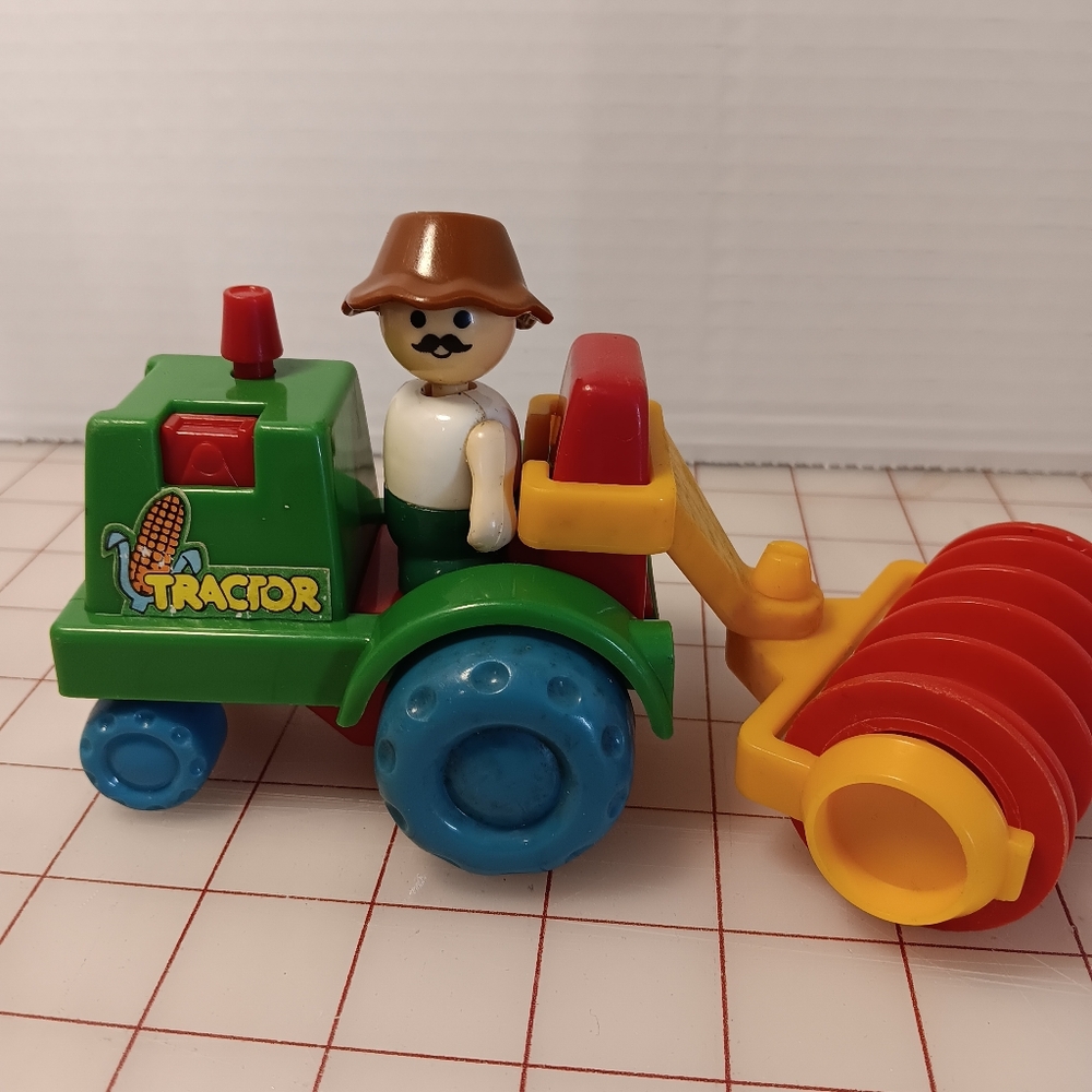 Colorful  Playschool Vintage Tractor Toy with Farmer Figure